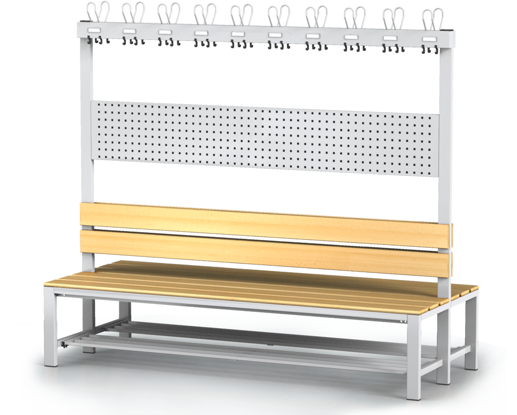 Double-sided benches with backrest and racks, beech sticks -  with a reclining grate 1800 x 2000 x 830